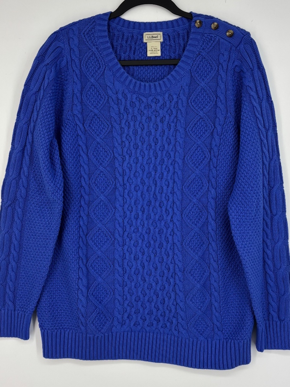 L.L. Bean Womens XL Pullover Sweater Periwinkle Blue 100% Cotton Cable Knit LS